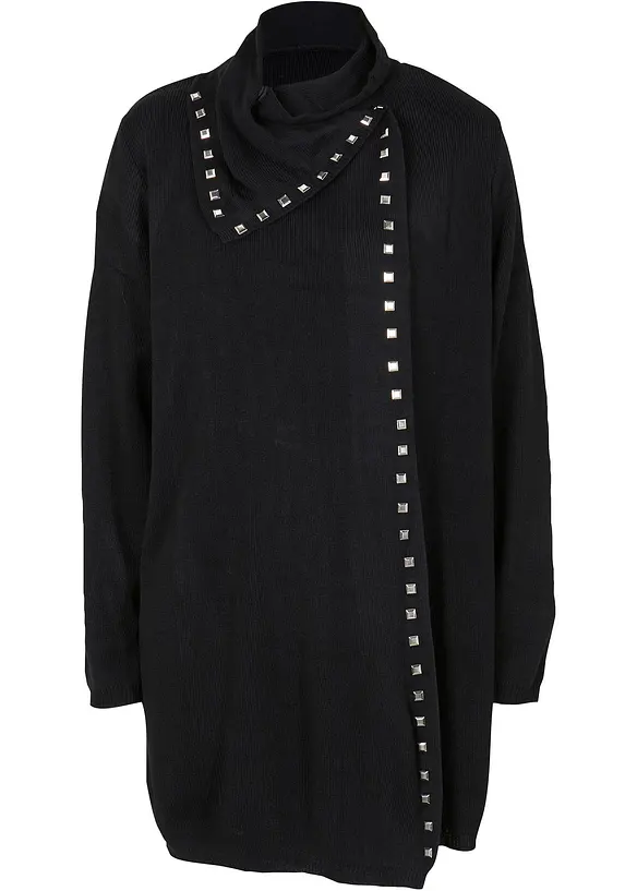 Longstrickjacke mit Nietendetails in schwarz von vorne - bonprix
