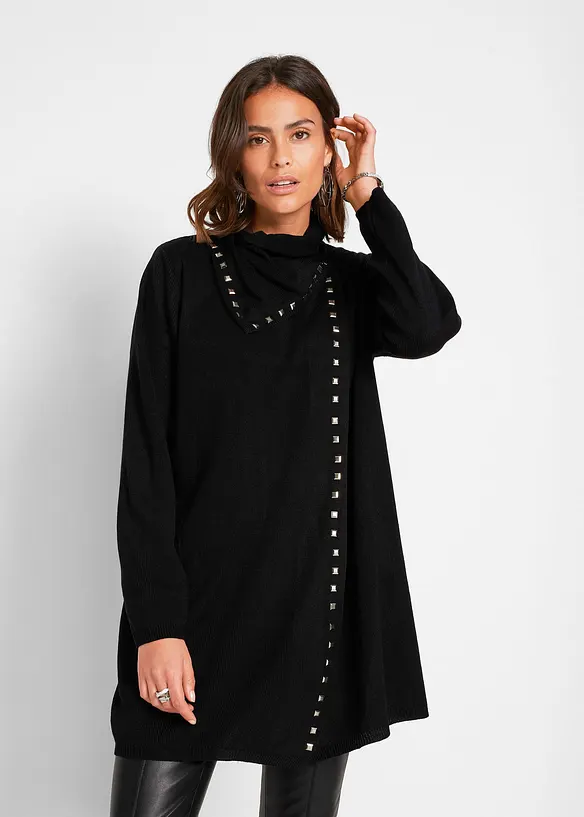 Longstrickjacke mit Nietendetails in schwarz von vorne (im Anschnitt) - bonprix
