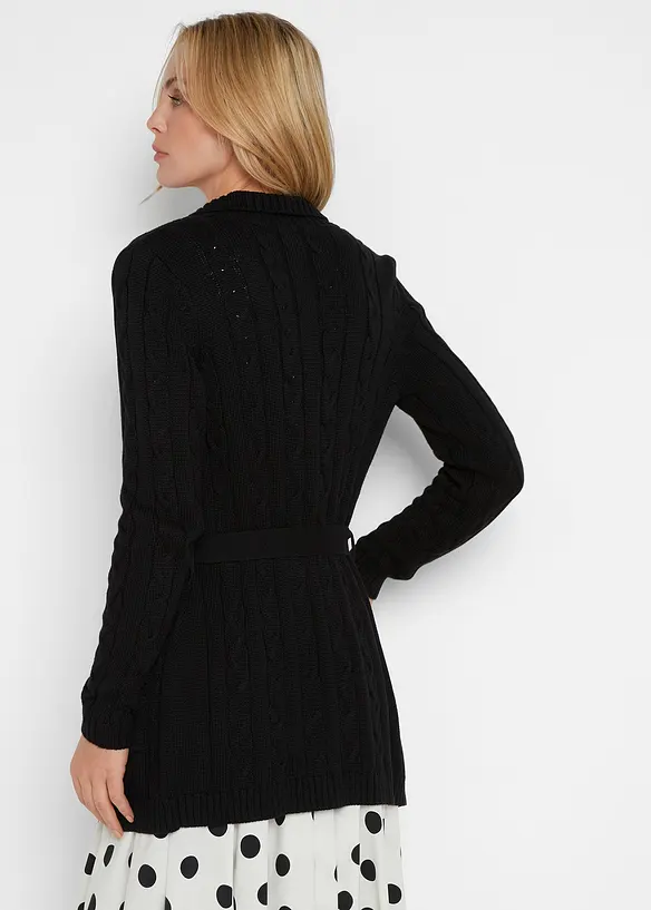 Longstrickjacke aus reiner Baumwolle in schwarz von hinten (im Anschnitt) - bonprix