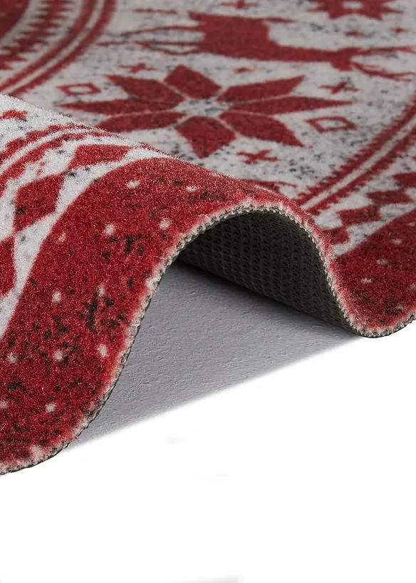 Runder Teppich mit Weihnachtsmotiv in rot (Detailaufnahme) - bonprix