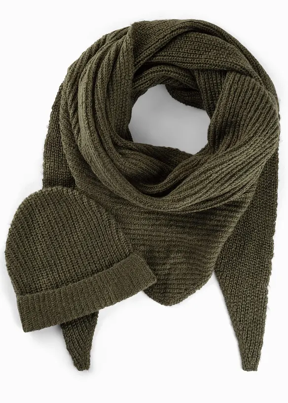Strickset Schal und Mütze (2-tlg. Set) in grün - bonprix