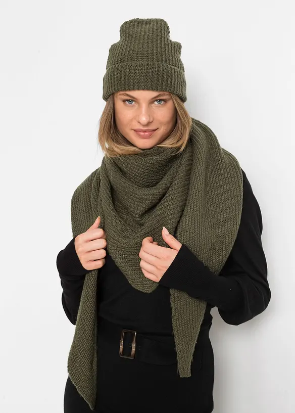 Strickset Schal und Mütze (2-tlg. Set) in grün von vorne (im Anschnitt) - bonprix