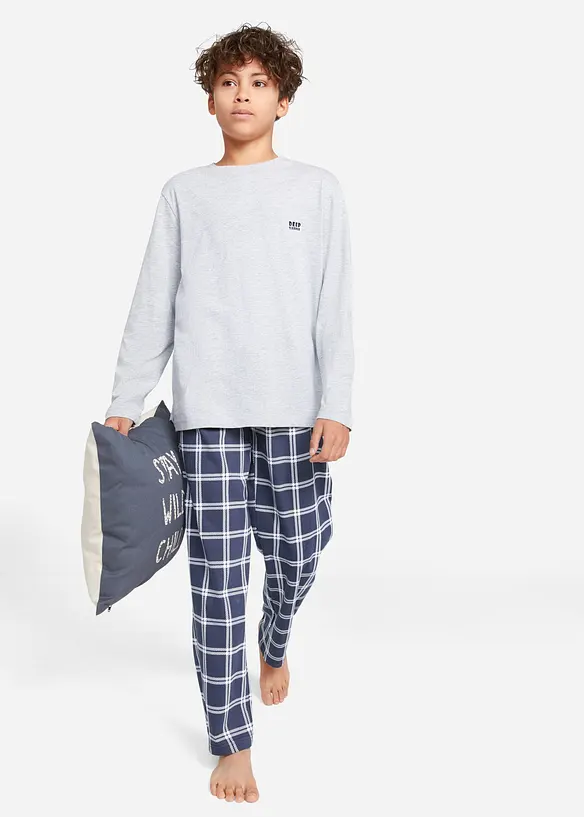 2 Pyjamas mit weicher Bio-Baumwolle (4-tlg.Set) in blau von vorne (Totalaufnahme) - bonprix