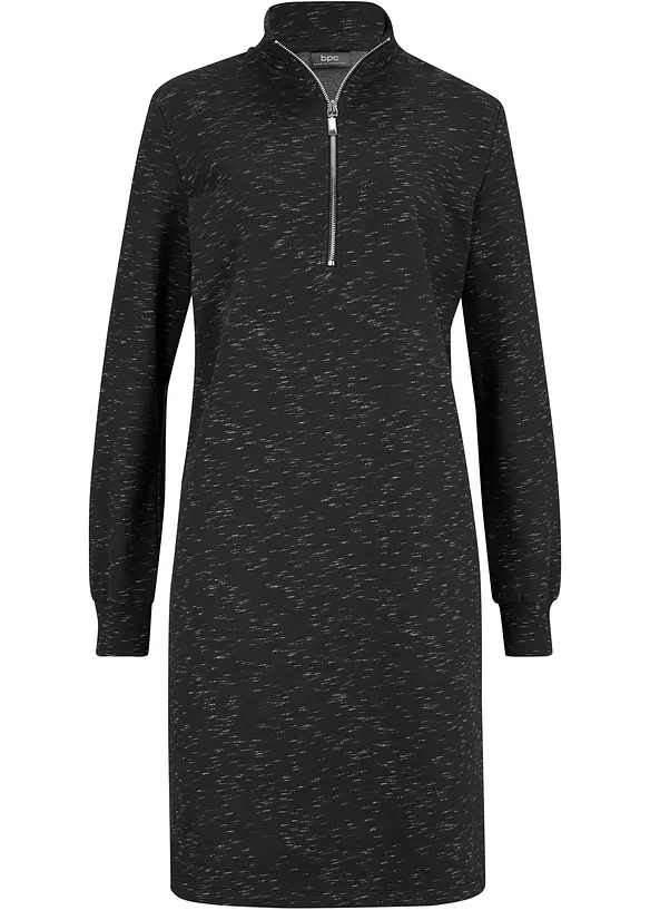 Sweatkleid mit Troyer in schwarz von vorne - bonprix