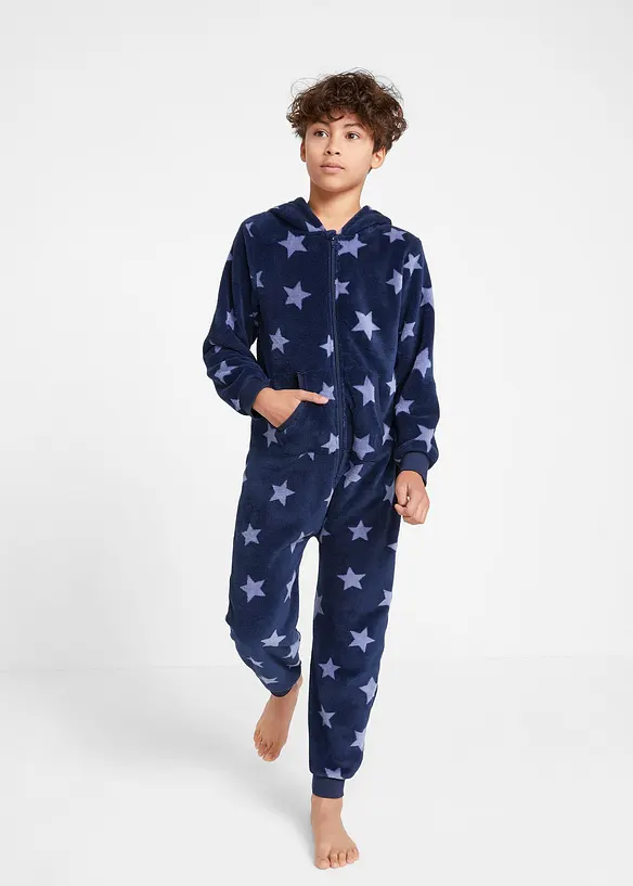 Kinder Fleece-Overrall in blau von vorne (Totalaufnahme) - bonprix