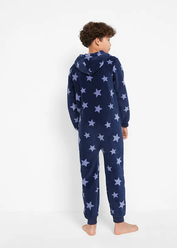 Kinder Fleece-Overrall in blau von hinten (Totalaufnahme) - bonprix
