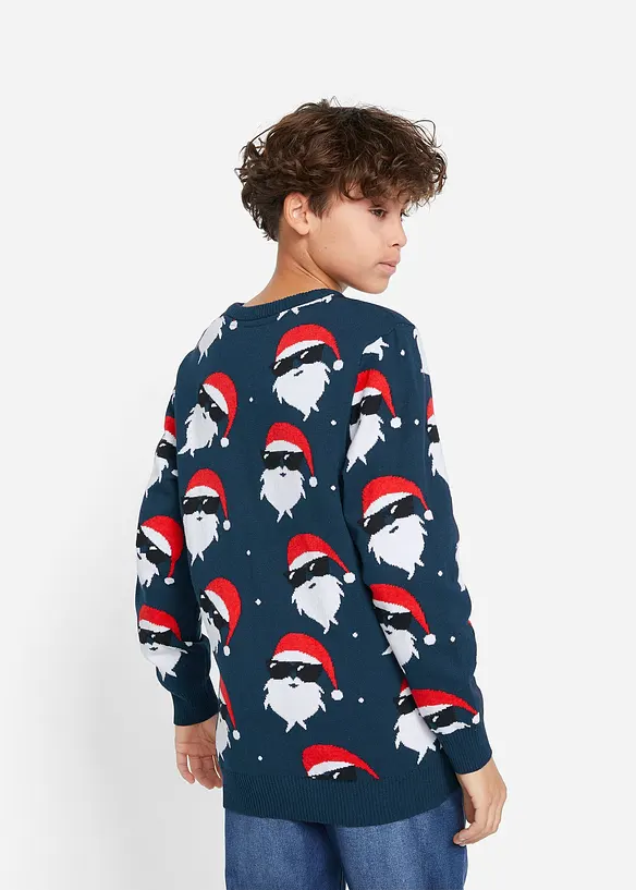 Feinstrickpullover mit Weihnachtsmotiv in blau von hinten (im Anschnitt) - bonprix