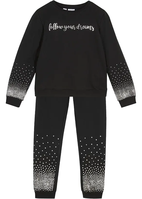 Sweatshirt + Sweathose (2-tlg. Set) in schwarz von vorne - bonprix