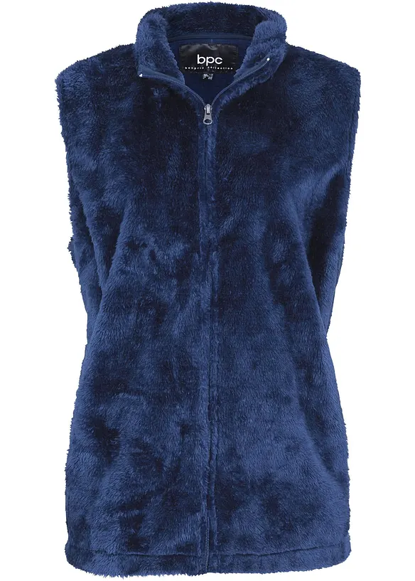 Teddy Fleece Weste in blau von vorne - bonprix