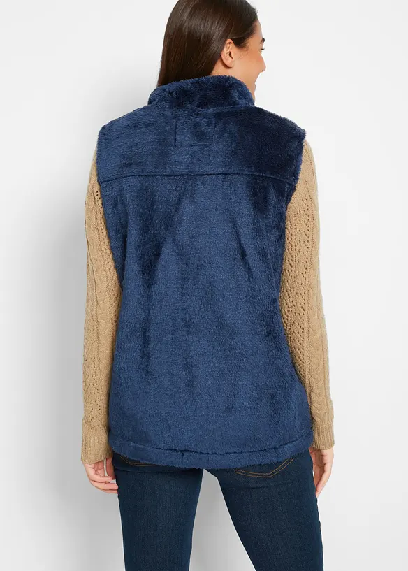 Teddy Fleece Weste in blau von hinten (im Anschnitt) - bonprix