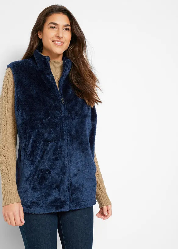 Teddy Fleece Weste in blau von vorne (im Anschnitt) - bonprix