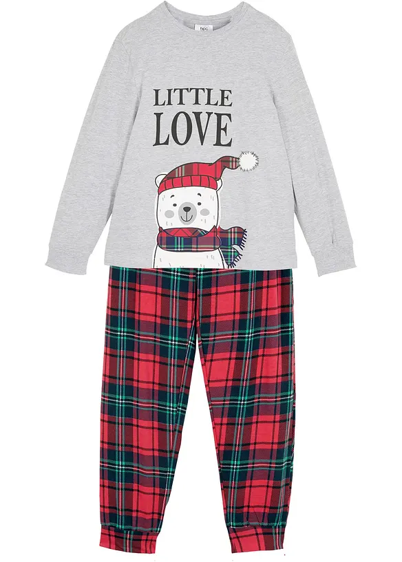 Pyjama aus weicher Baumwolle (2-tlg. Set) in grau von vorne - bonprix