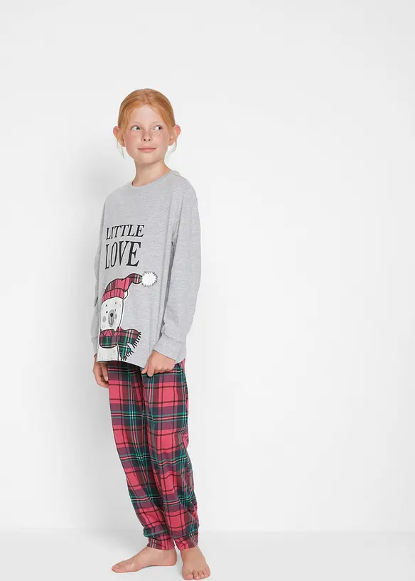 Pyjama aus weicher Baumwolle (2-tlg. Set) in grau von vorne (Totalaufnahme) - bonprix