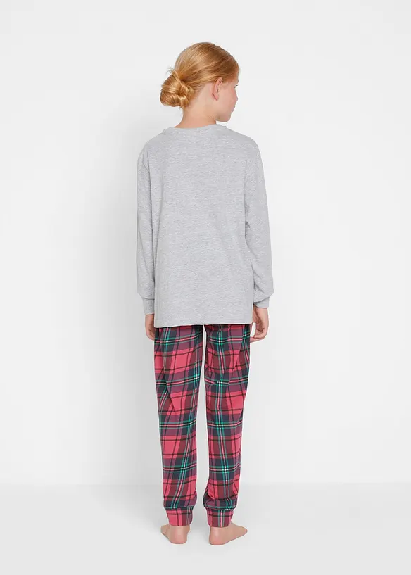 Pyjama aus weicher Baumwolle (2-tlg. Set) in grau von hinten (Totalaufnahme) - bonprix