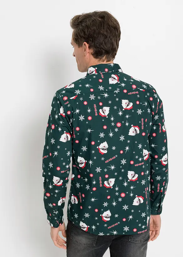 Langarmhemd mit Weihnachts-Druck aus reiner Baumwolle, Slim Fit in grün von hinten (im Anschnitt) - bonprix
