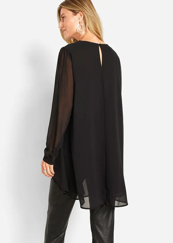 Vokuhila Long-Tunika in schwarz von hinten (im Anschnitt) - bonprix