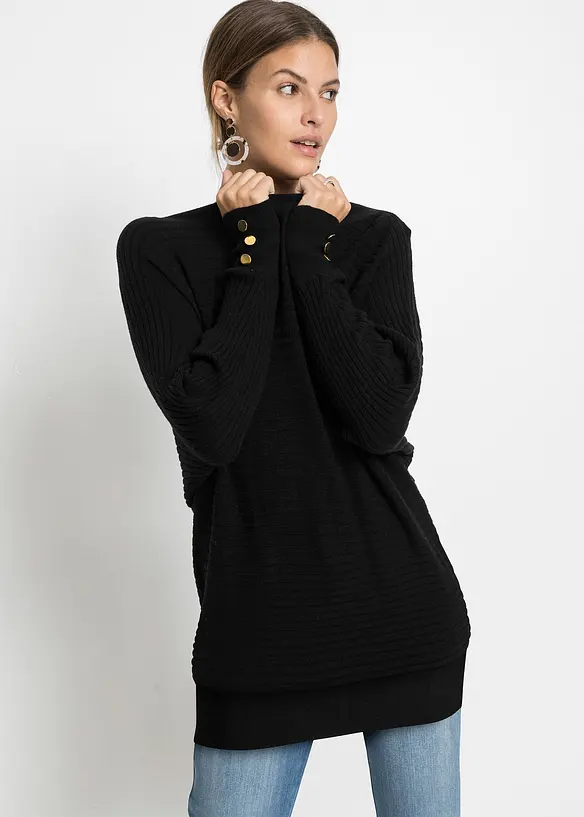 Feinstrickpullover aus Viskose-Mix in schwarz von vorne (im Anschnitt) - bonprix Feinstrickpullover aus Viskose-Mix in schwarz von vorne (im Anschnitt) - bonprix