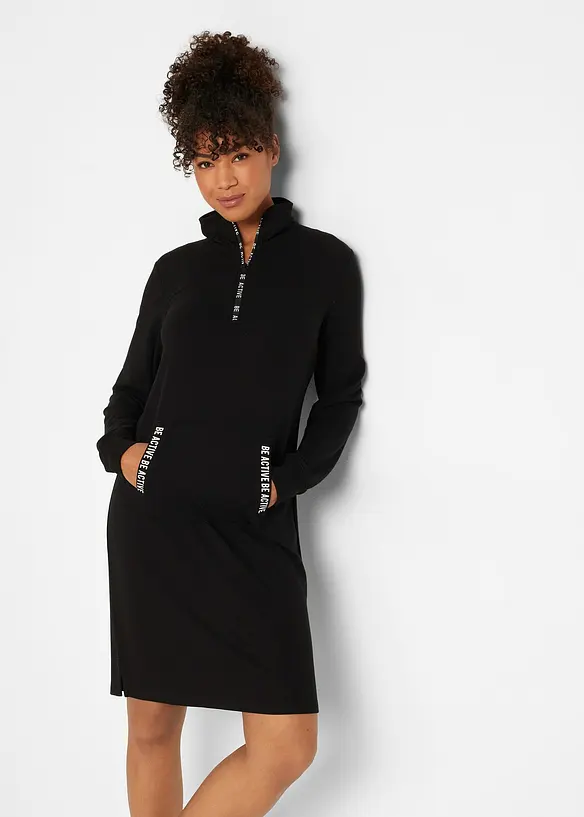 Weiches Sweatkleid in schwarz von vorne (Totalaufnahme) - bonprix