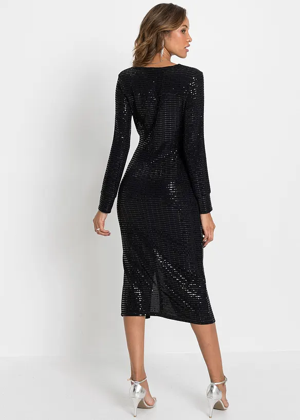Kleid mit Pailletten in schwarz von hinten (Totalaufnahme) - bonprix