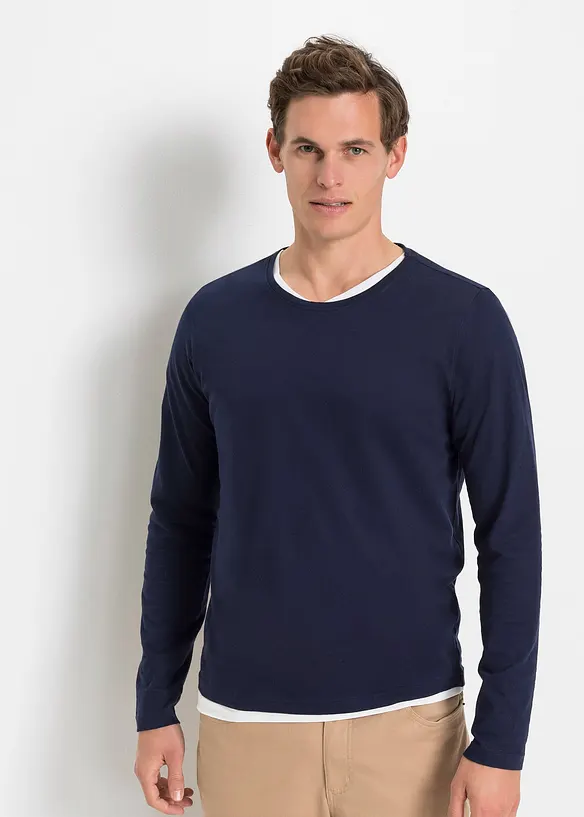 Langarmshirt (3er Pack) in blau von vorne (im Anschnitt) - bonprix
