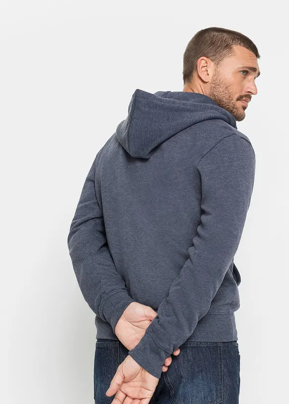 Kapuzen-Sweatjacke mit Lederimitat-Details in blau von hinten (im Anschnitt) - bonprix