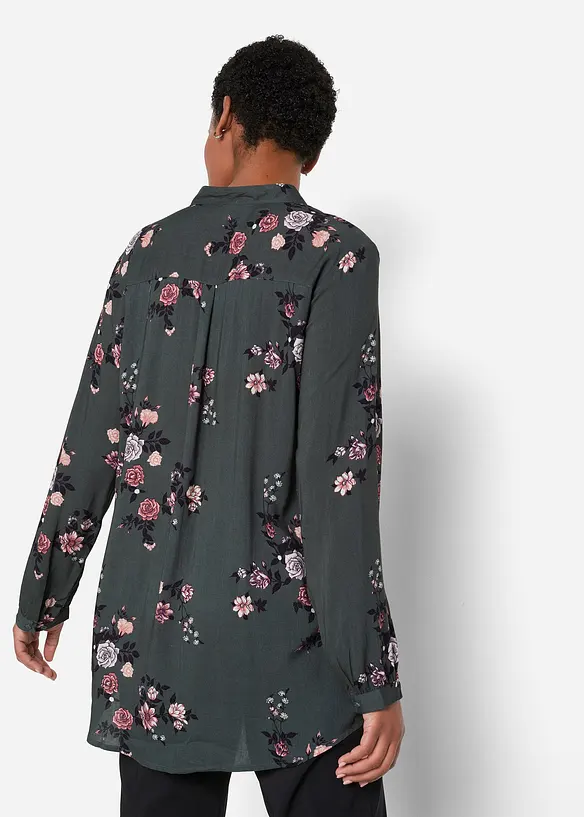 Longbluse aus fließender Viskose in grün von hinten (im Anschnitt) - bonprix