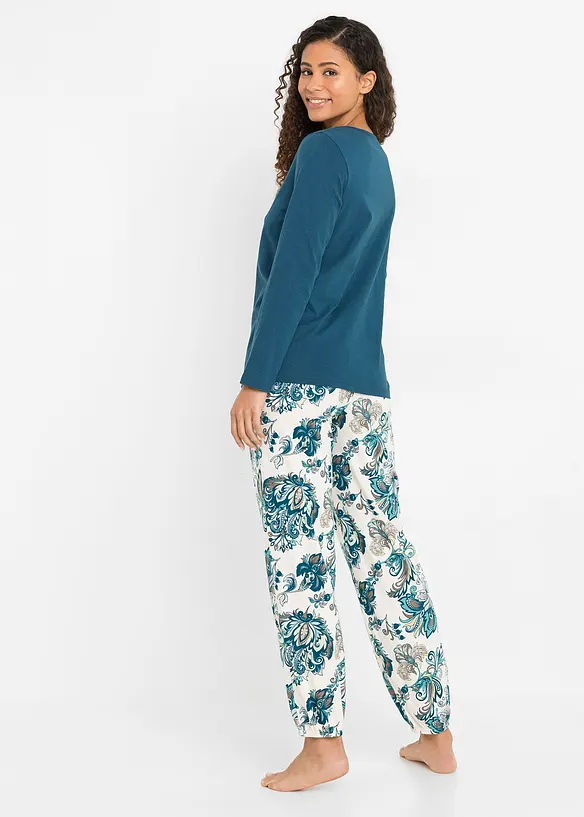 Pyjama aus reiner Bio-Baumwolle in petrol von hinten (Totalaufnahme) - bonprix