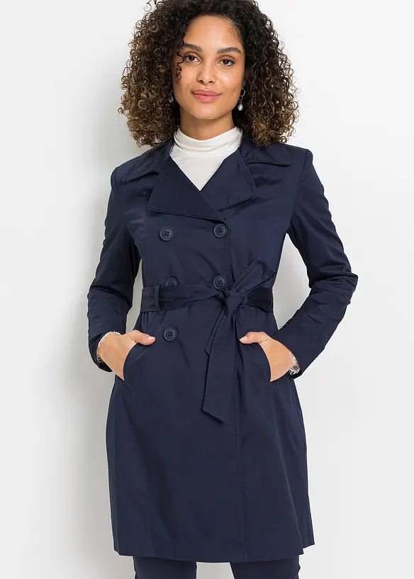 Trenchcoat aus Baumwolle in blau von vorne (Totalaufnahme) - bonprix