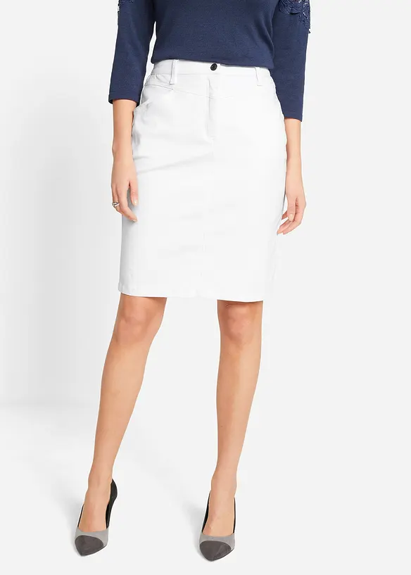 Jeansrock, Stretch in weiß von vorne - bonprix