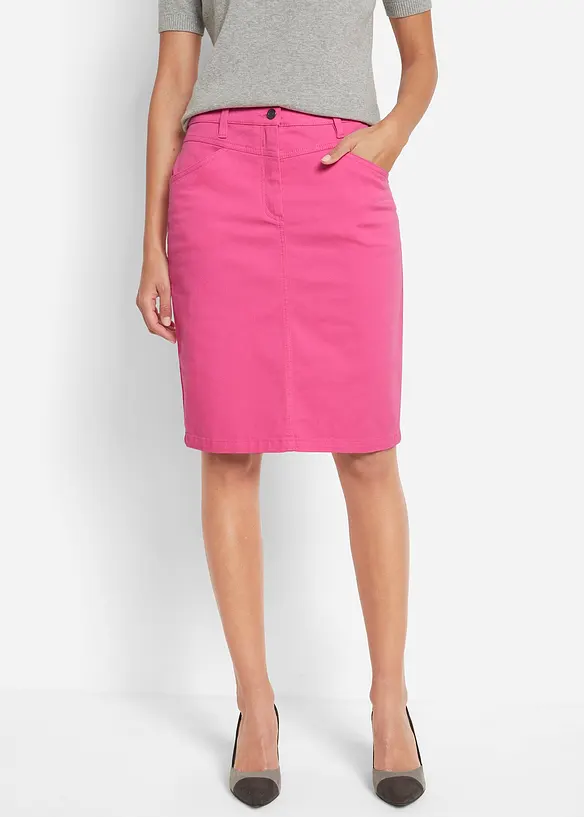 Jeansrock, Stretch in pink von vorne - bonprix