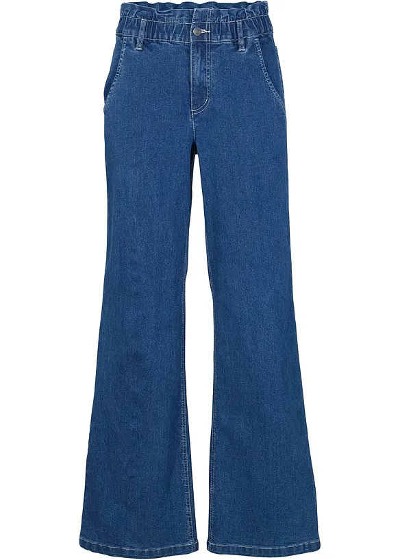 Wide Leg Jeans High Waist, Paperbag in blau von vorne - John Baner JEANSWEAR