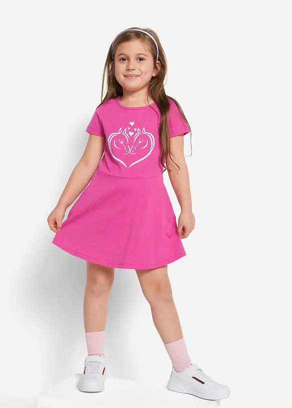 Jerseykleid aus reiner Bio-Baumwolle (2er Pack) in blau von vorne (Totalaufnahme) - bonprix