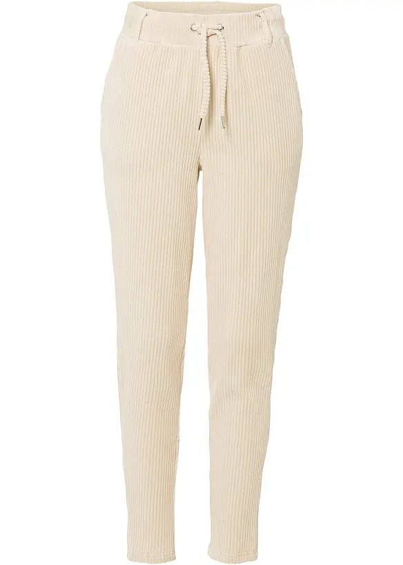 Hose in Cordoptik mit elastischem Bund in beige von vorne - bonprix