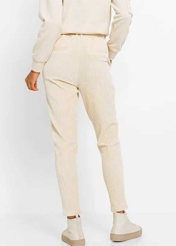 Hose in Cordoptik mit elastischem Bund in beige von hinten - bonprix