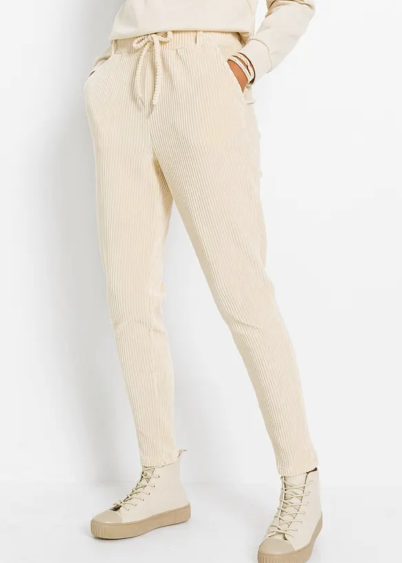 Hose in Cordoptik mit elastischem Bund in beige von vorne - bonprix