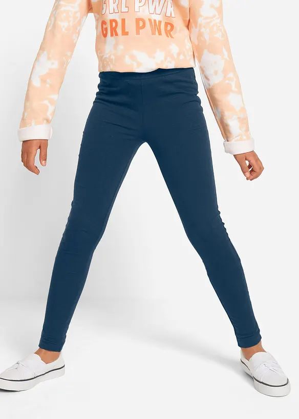 Leggings aus elastsichem Baumwoll-Mix (3er Pack) in blau von vorne - bonprix