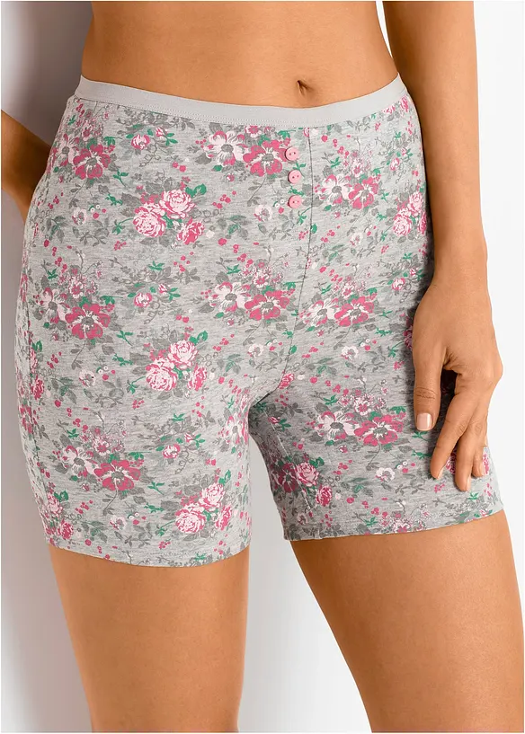 Lange Damen-Boxer mit weicher Baumwolle (4er Pack) in grau von vorne - bonprix
