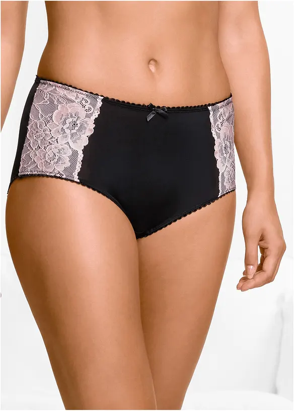 Maxislip aus Microfaser und mit Spitze (3er Pack) in schwarz von vorne - bonprix