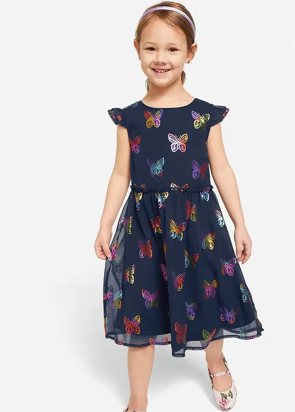 Chiffonkleid in A-Linie in blau von vorne (Totalaufnahme) - bonprix