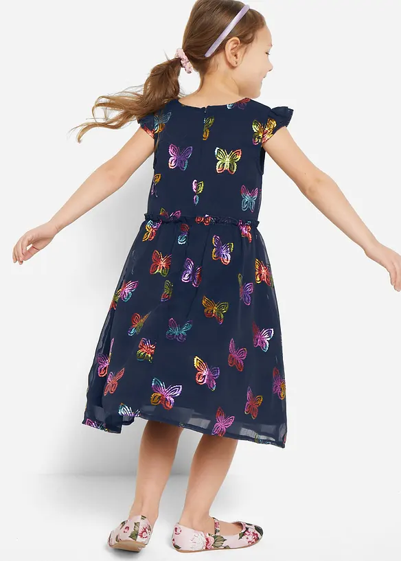 Chiffonkleid in A-Linie in blau von hinten (Totalaufnahme) - bonprix