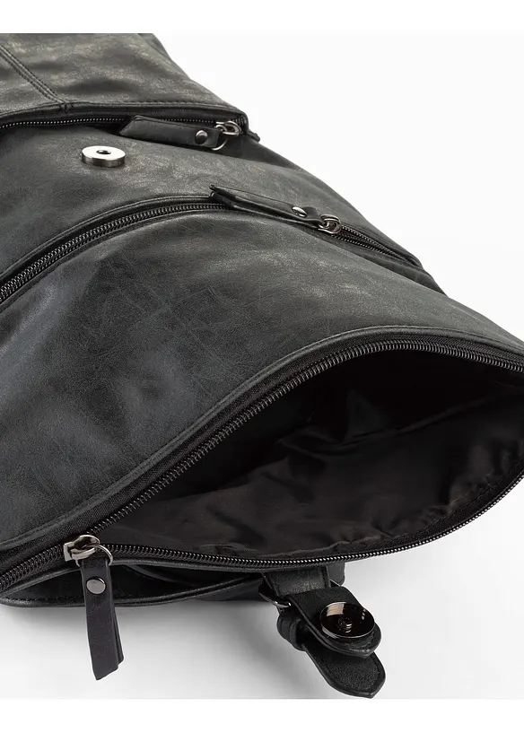 Rucksack mit Außentasche und Schnallendetail in schwarz geöffnet - bonprix