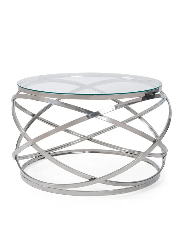 Glas-Couchtisch in silber von vorne