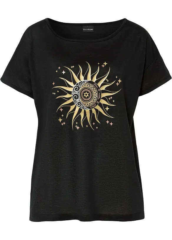 Shirt mit Cut-Out in schwarz von vorne - bonprix