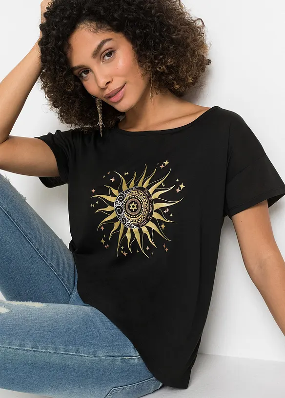 Shirt mit Cut-Out in schwarz von vorne (im Anschnitt) - bonprix