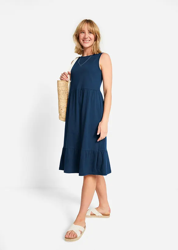 Jerseykleid aus reiner Baumwolle in blau von vorne (Totalaufnahme) - bonprix