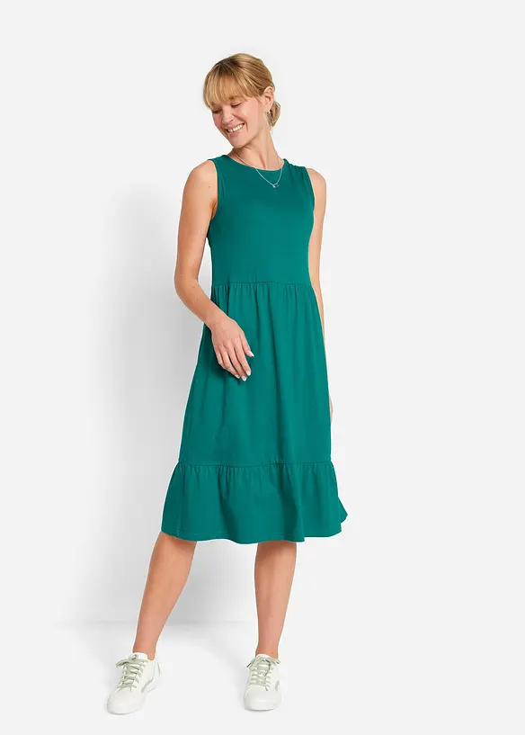 Jerseykleid aus reiner Baumwolle in petrol von vorne (Totalaufnahme) - bonprix