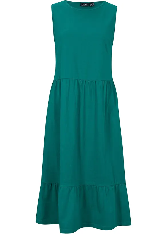 Jerseykleid aus reiner Baumwolle in petrol von vorne - bonprix