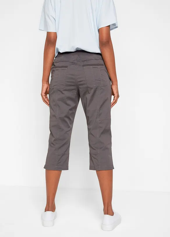 Caprihose mit Bindeband aus Baumwoll-Mix in grau von hinten - bonprix