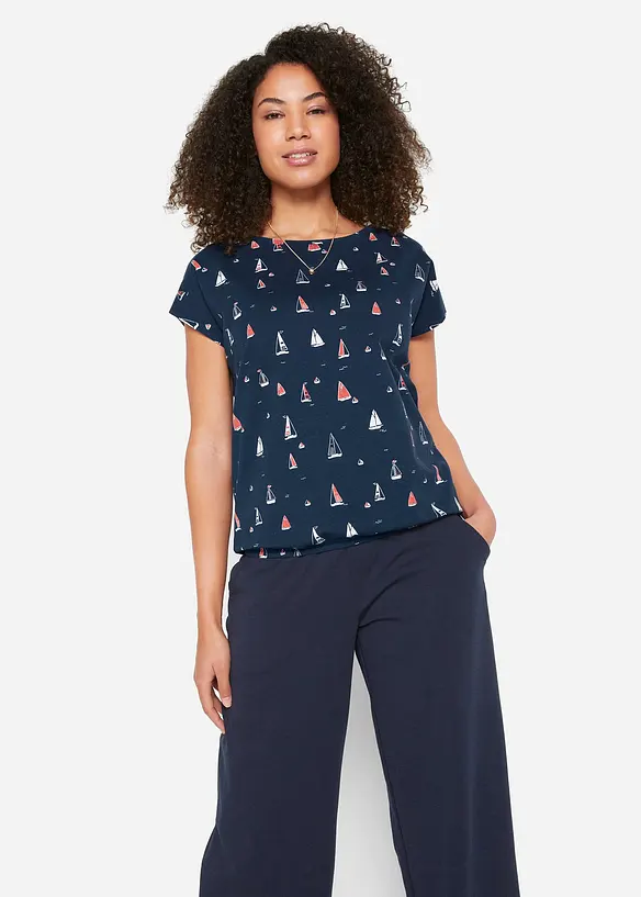 Lässiges Shirt aus elastischem Baumwoll-Mix in blau von vorne (im Anschnitt) - bonprix