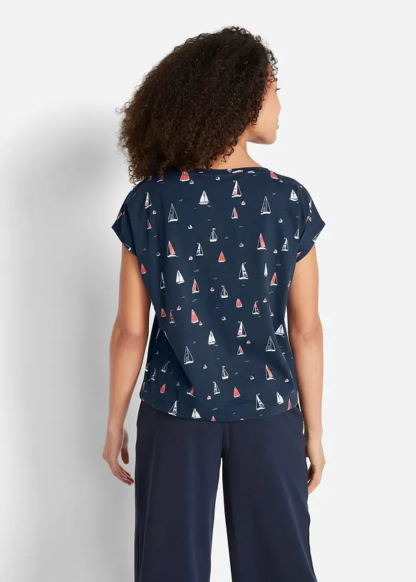Lässiges Shirt aus elastischem Baumwoll-Mix in blau von hinten (im Anschnitt) - bonprix